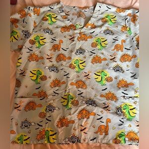 Men's Women's Halloween Dinosaur Scrub Top! size XXL 2X EUC uniform‎ medical